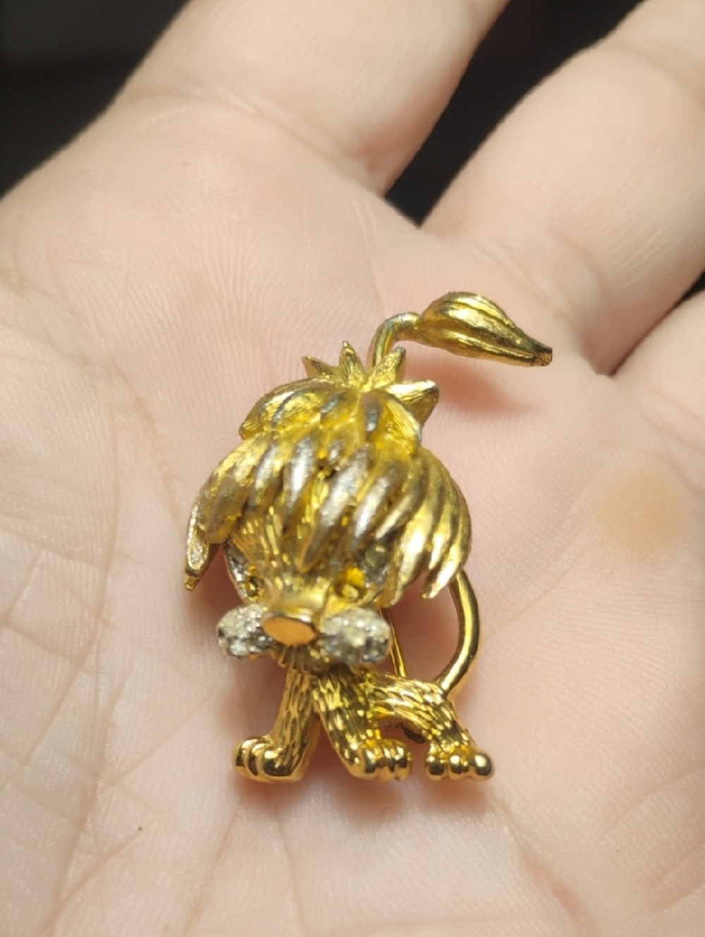Fun Lion Brooch With Stones Vintage